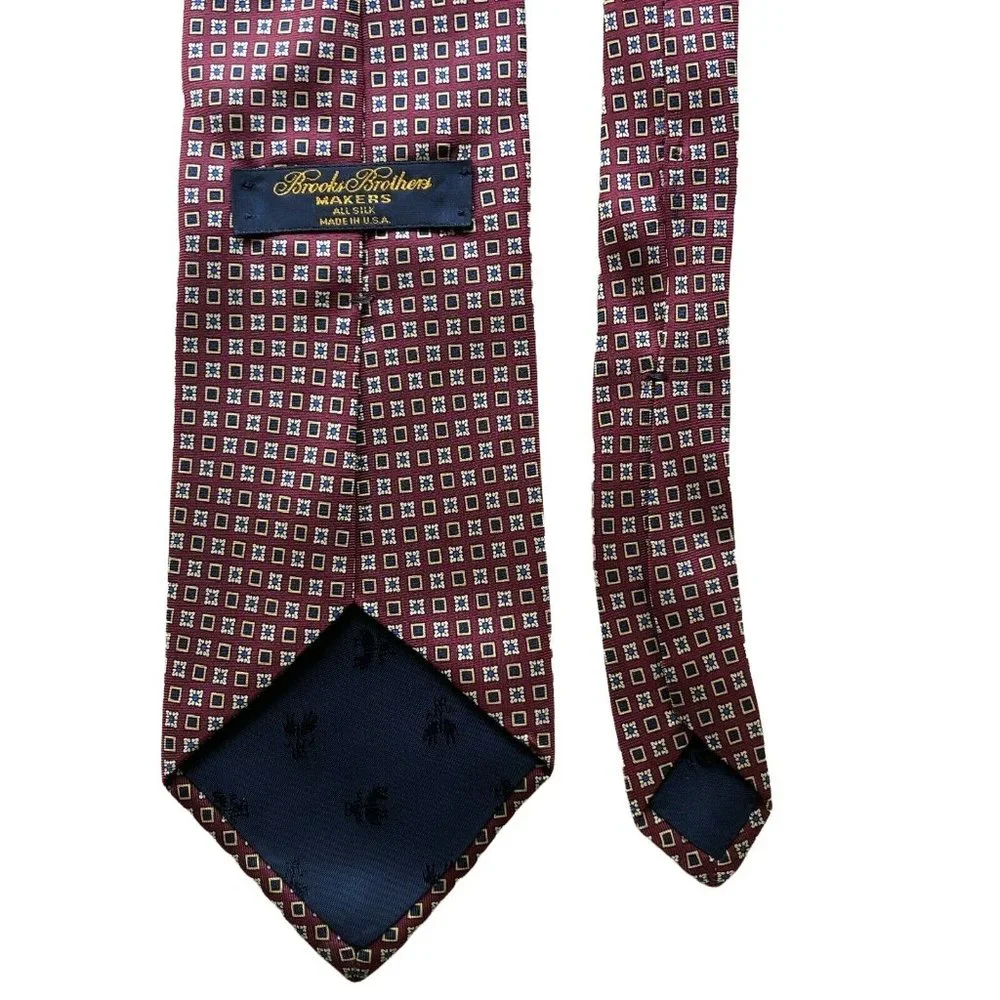 Brooks Brothers Makers Silk Tie Red Blue Print - Picture 4 of 5